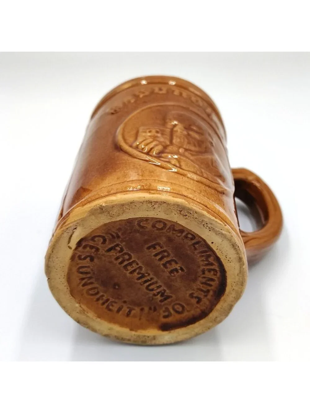 Gesundheit Brown Stoneware Beer Mug Vintage Embossed German Style Stein Cup